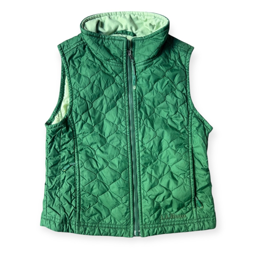 LL Bean Kids Quilted Puffer Vest Green Thinsulate Insulation Size M 5-6